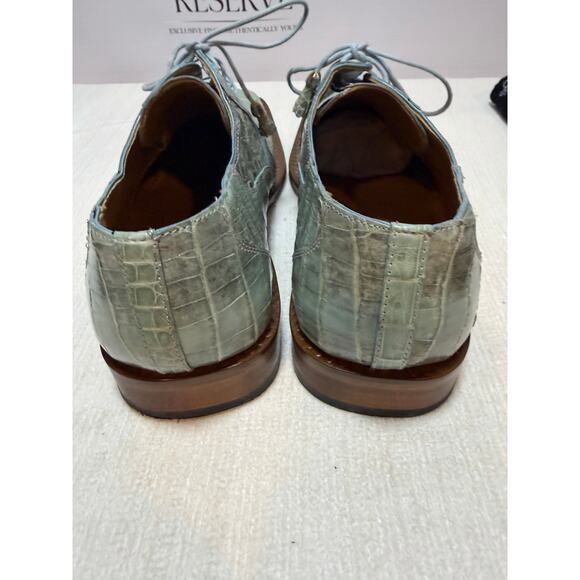 Slick Exotica Cary Genuine Crocodile Oxford Shoes Powder Blue Size 9.5 Italy - Picture 6 of 7